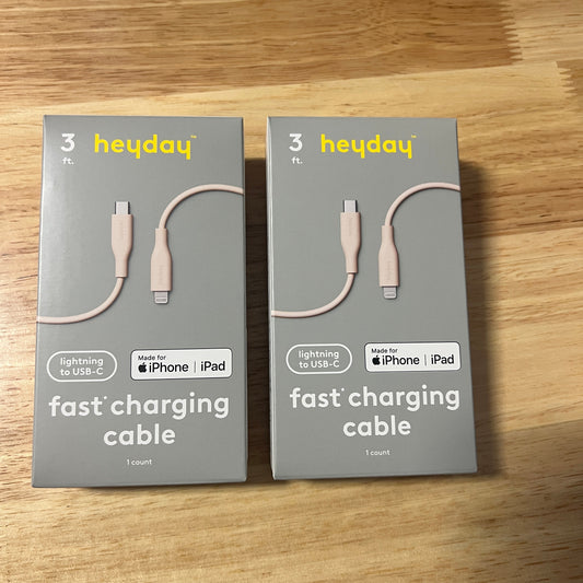 NEW Two Heyday 3' Pink Lightning to USB-C Fast Charging Cables