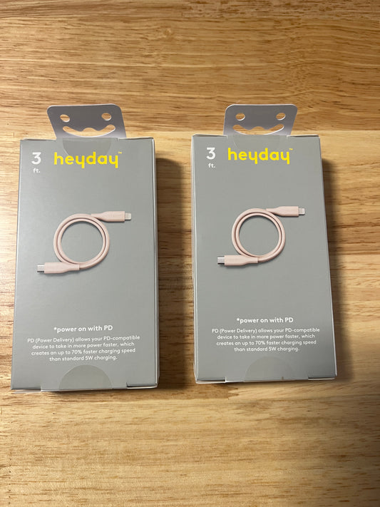 NEW Two Heyday 3' Pink Lightning to USB-C Fast Charging Cables
