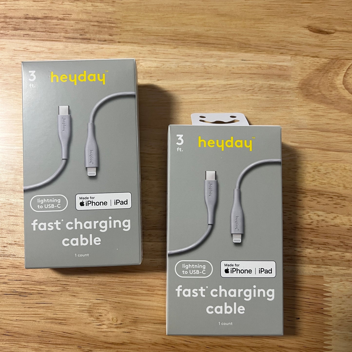 NEW Two Heyday 3' Grey Lightning to USB-C Charging Cables