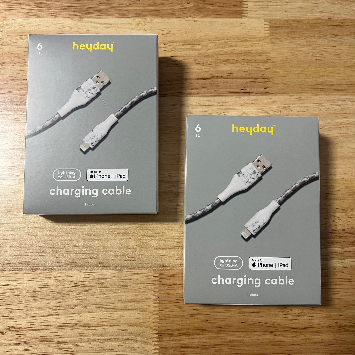 NEW Two Heyday 6' Grey/White lightening to USB Charging Cable